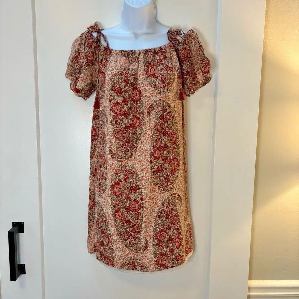 Madewell off shoulder red and pink paisley dress woman’s‎ size M
